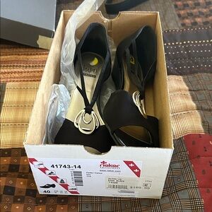 Rieker Black Peep-Toe Heels with Silver Accent